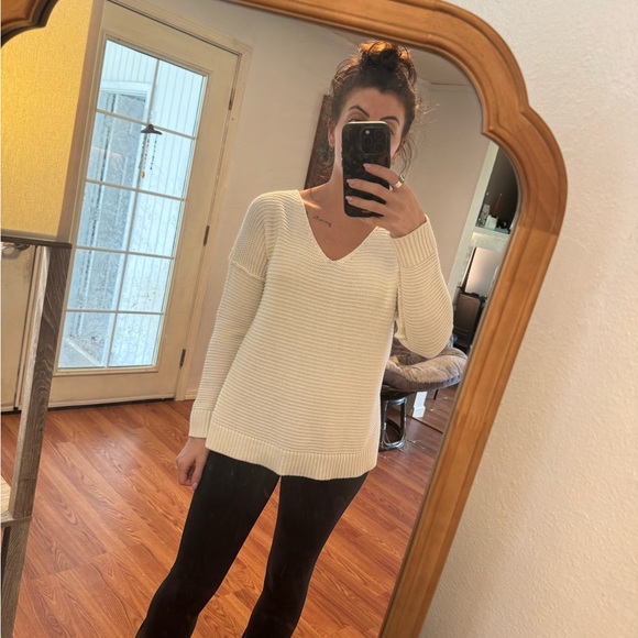 Off The Shoulder Oversized V Neck Sweater - Apricot / Cream - Picture 3 of 6